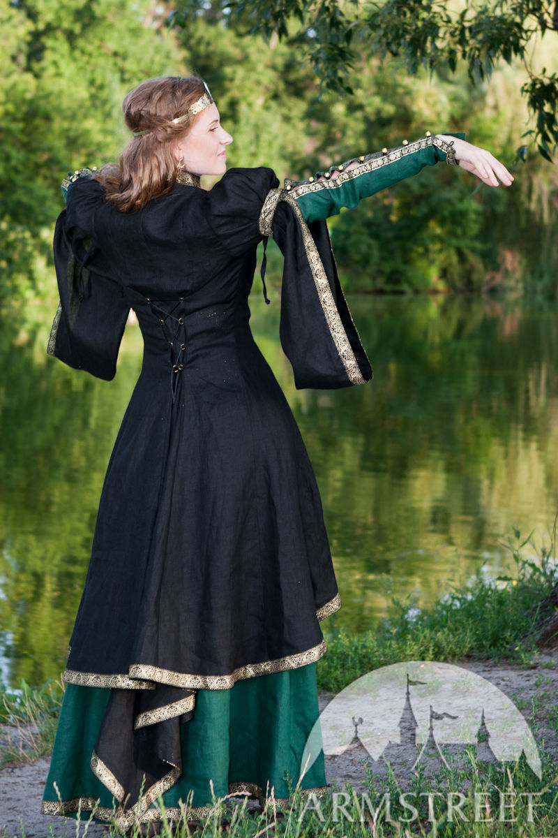 Medieval black flax overcoat "FOREST PRINCESS" for sale