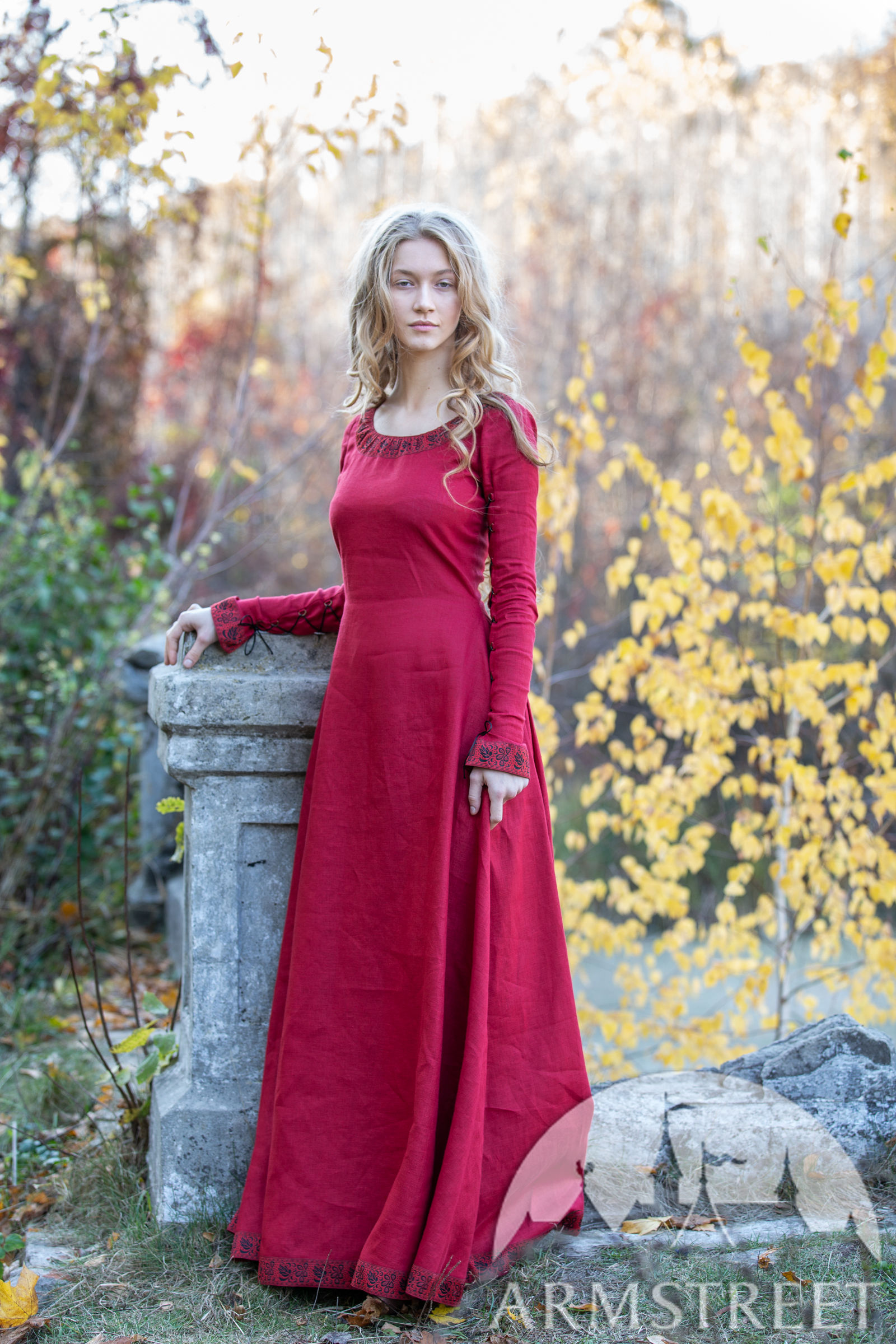 Fantasy linen dress "Autumn Princess" for sale. Available in: green