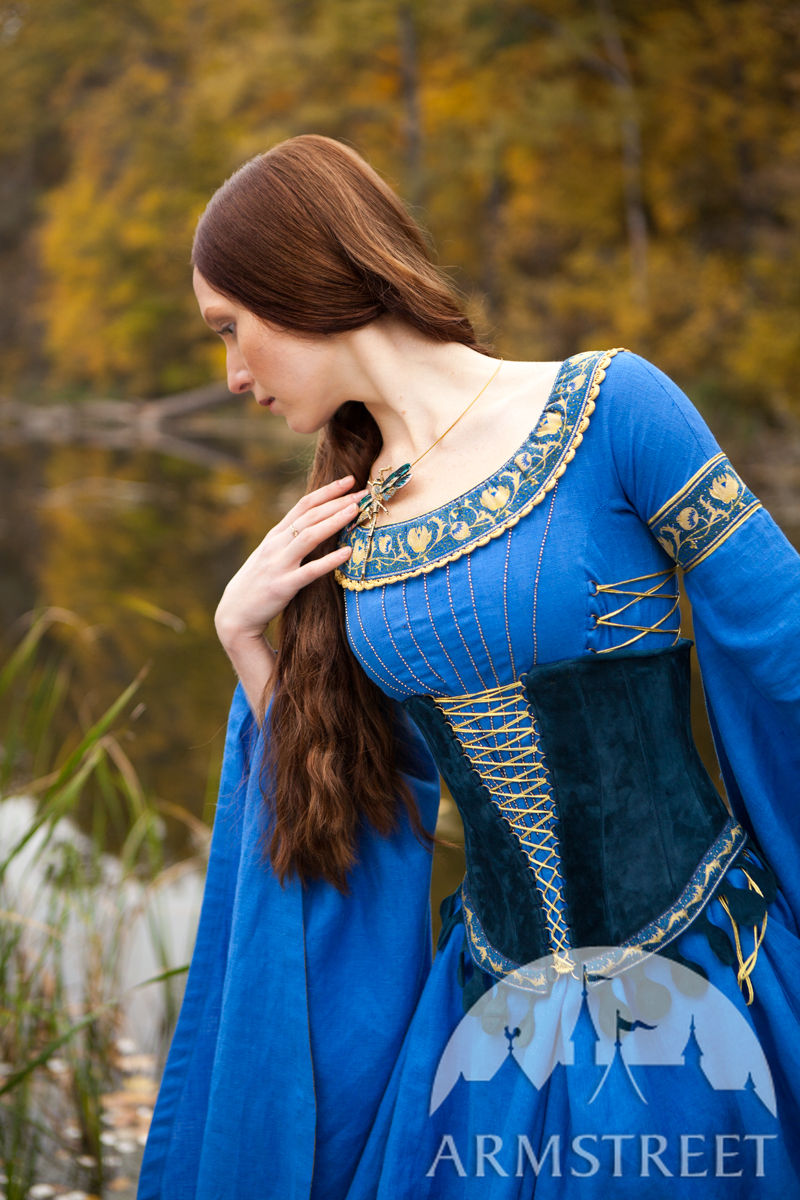 Medieval Style Suede Bodice Corset Belt "Lady of the Lake". Available in dark blue natural