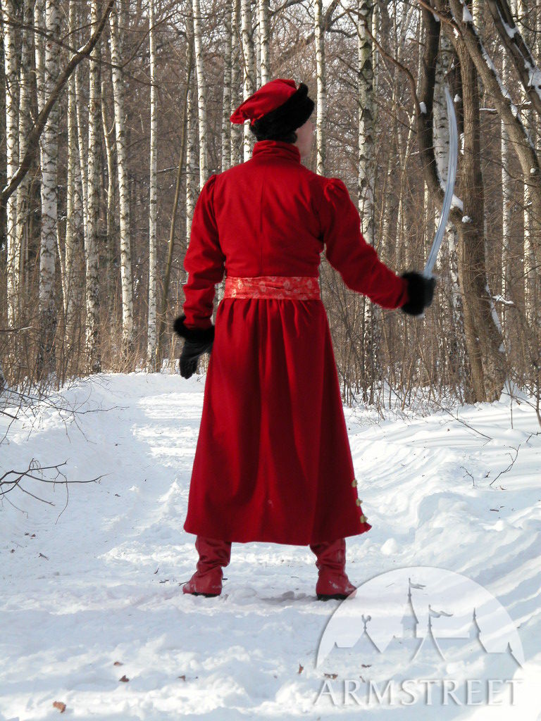 Traditional russian "Strelets" coat for sale. Available in black wool, ivory wool, grey wool