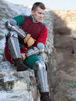 Medieval SCA splinted armor bracers with elbow cops and handmade etching