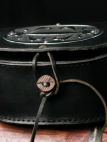 Leather medieval bag with handmade steel etching