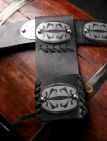 Handmade medieval leather sword frog with etched accents