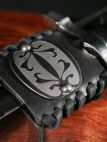 Handmade medieval leather sword frog with etched accents