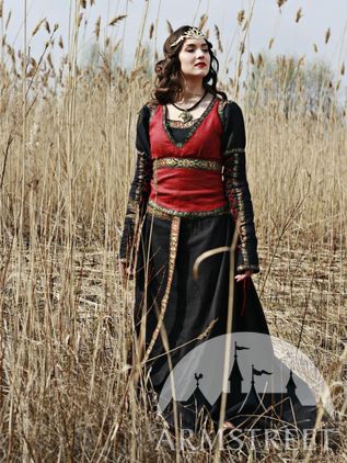 Medieval Black Cotton Dress With Bodice Vest 