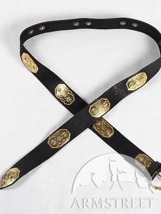 Medieval Leather Belt With Handmade Brass Accents And Clasp