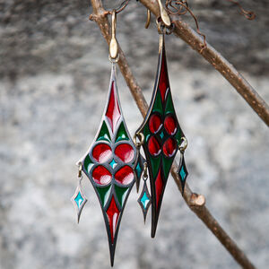 Brass and enamel medieval earrings “Key Keeper”