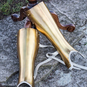 Medieval greaves armor “Morning Star” shin protection with brass finish