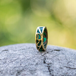 Enamel and brass Elvish ring with leaves “Water Flowers”