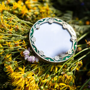 Enamelled brass pocket mirror “Water Flowers”