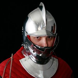 Burgonet Helmet with visor slightly open and bevor