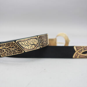 Fantasy Medieval Style Leather Belt with Etched Brass Accents