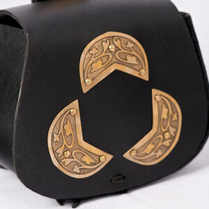 Medieval leather bag with brass  etching  pattern