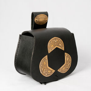 Medieval leather bag with brass etching  pattern