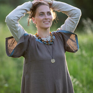 Linen short-sleeved overdress with trim “Trea the Serene”