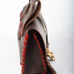 MEDIEVAL LEATHER BAG WITH BRASS ACCENTS
