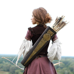 Medieval Archer Bowman Leather Quiver Etched brass accents