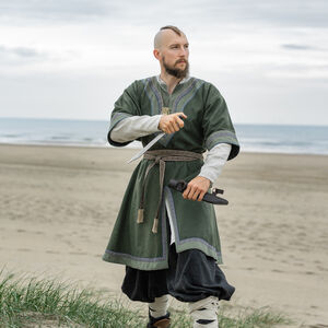 Short-sleeved Viking woolen tunic with trim, hand stitching and accents "Ingvar the Sailor"