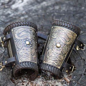 Viking bracers with etched brass accents “Gudrun the Wolfdottir”