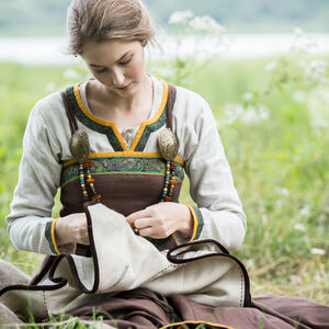 Viking Linen Apron with trim “Ingrid the Hearthkeeper”