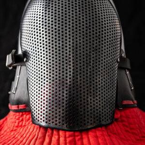 Long perforated visor of WMA bascinet helmet by ArmStreet