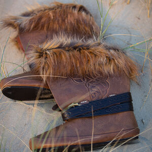 Women Viking boots with embossing and faux fur “Eydis the Shieldmaiden”