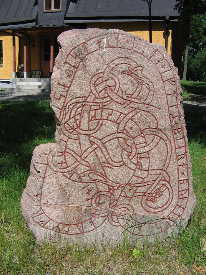 Viking runestone with Urnes style ornament, photo by Berig