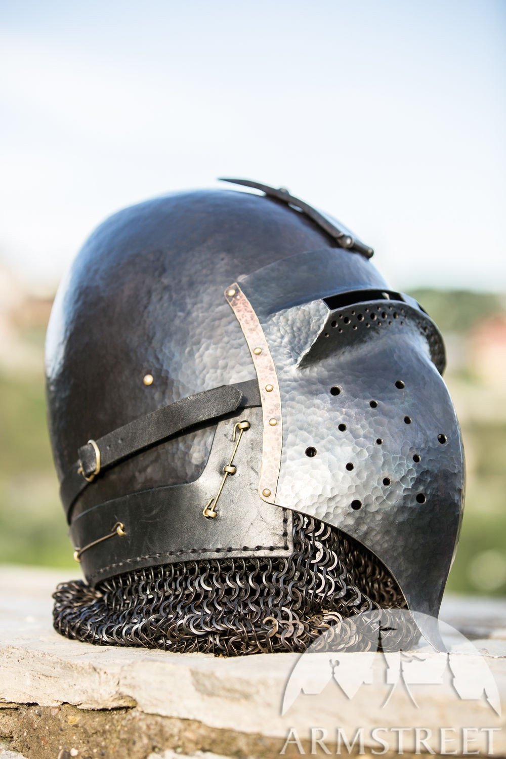 “The Wayward Knight” Blackened Klappvisor Bascinet XIV century helmet with visor