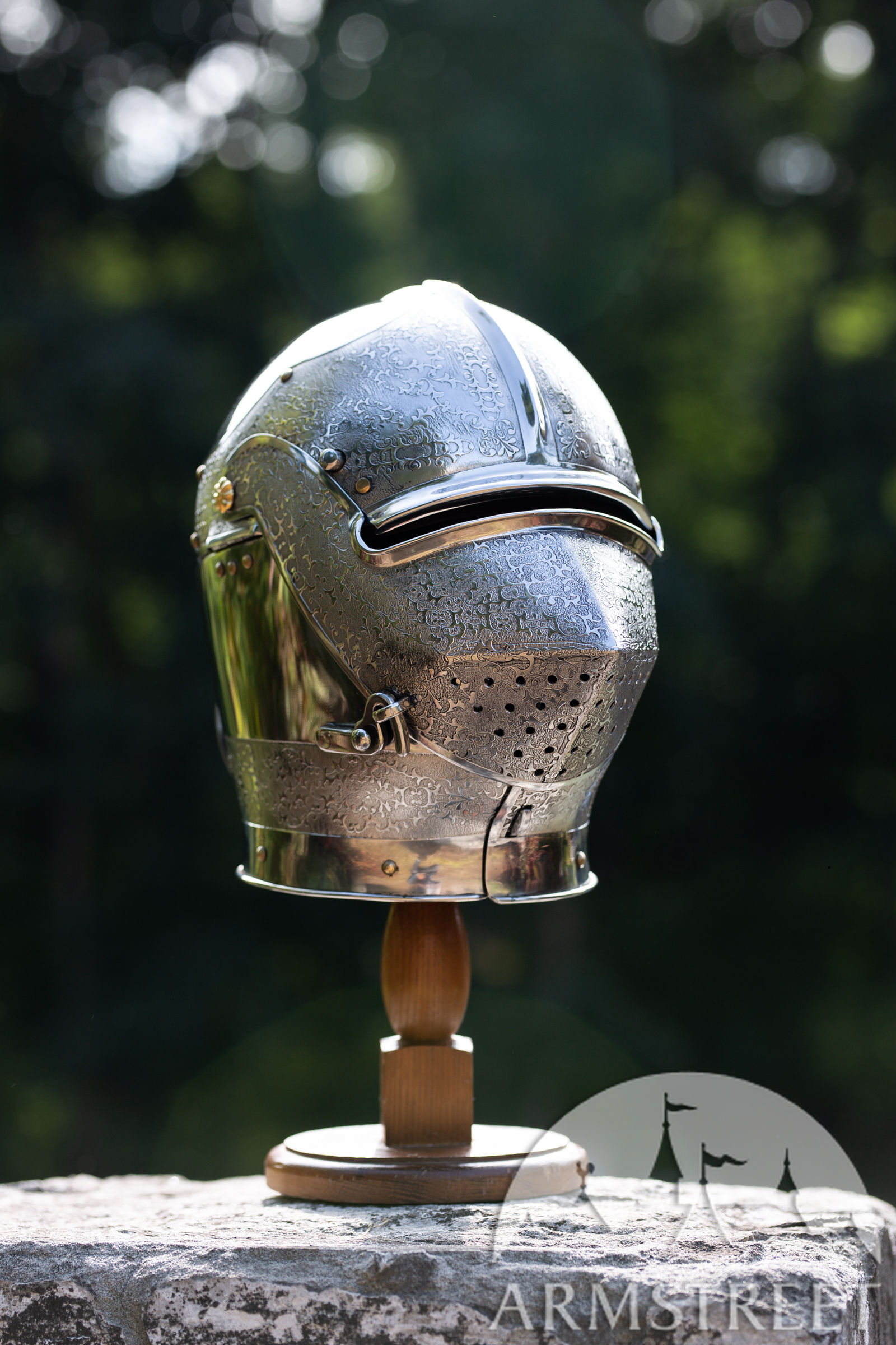 perspektiv slutningen binde Medieval Armet A Rondolle etched SCA helmet for sale. Available in:  stainless steel 16 ga 1.5 mm, stainless steel 14 ga 2 mm, stainless steel  12 ga 2.5 mm :: by medieval store ArmStreet