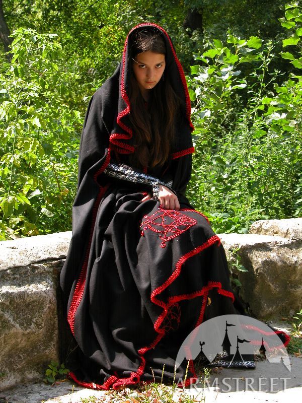Handstitched medieval natural wool cloak for sale. Available in black