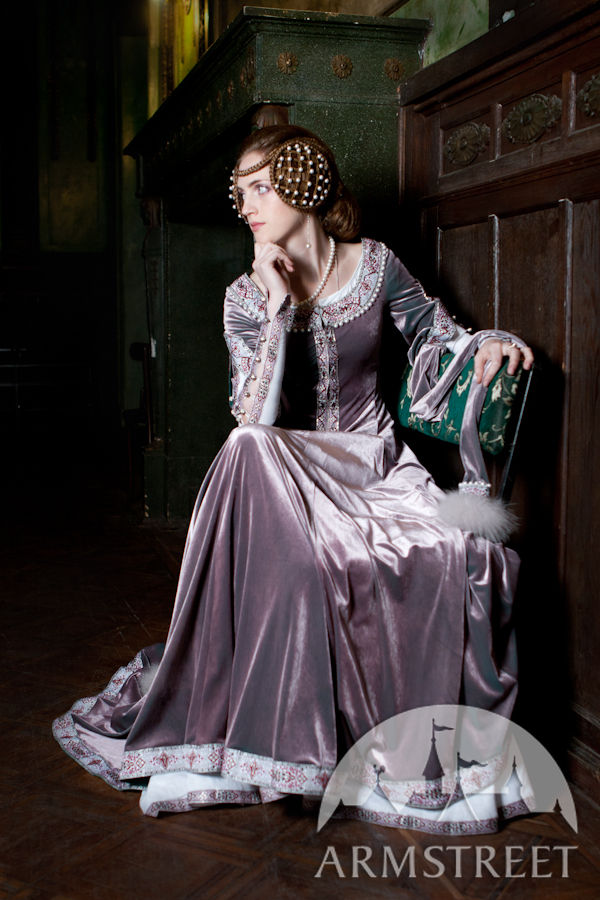 “Lady Rowena” Velvet Embroidered Medieval Dress