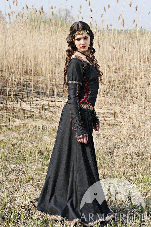 Medieval Black Cotton Dress "Lady Hunter". Available in: dark blue