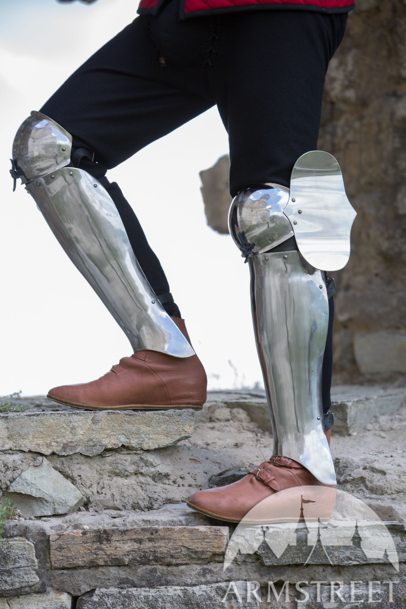 Medieval Legs Armor: Greaves With Knee Cops Flexible for sale
