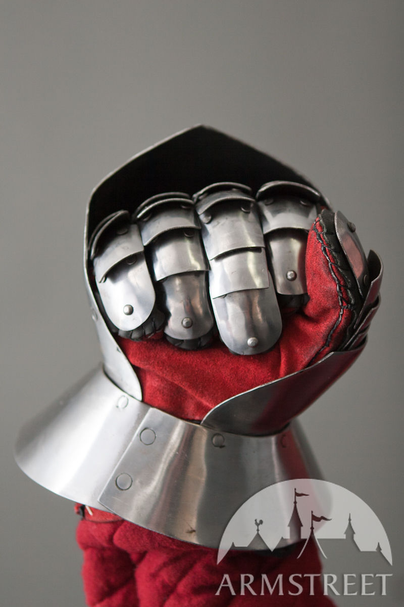 Gauntlets  Medieval metal gauntlets for halberd fighters and sword basket  for sale. Available in: mild, mirror polishing, satin polishing, black  gloving suede, brown gloving suede :: by medieval store ArmStreet