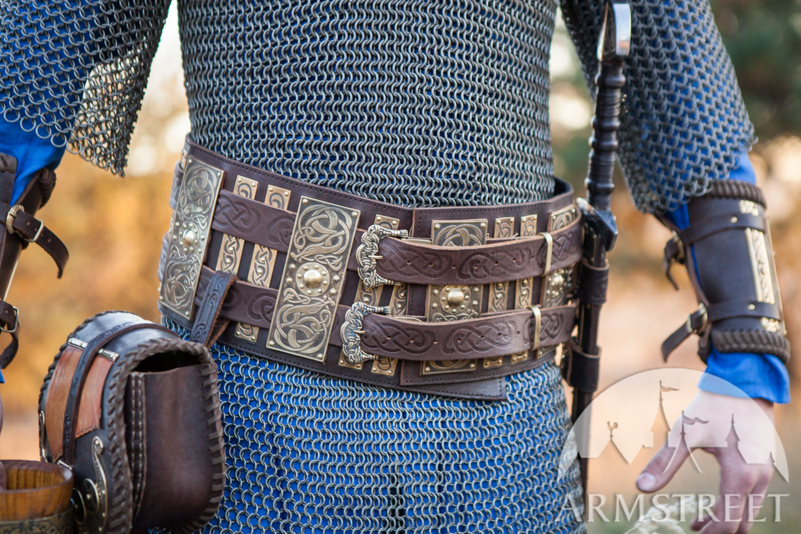 Medieval Viking's Leather Belt with Brass Accents. Available in: brown  leather, black leather, cream leather, brass :: by medieval store ArmStreet