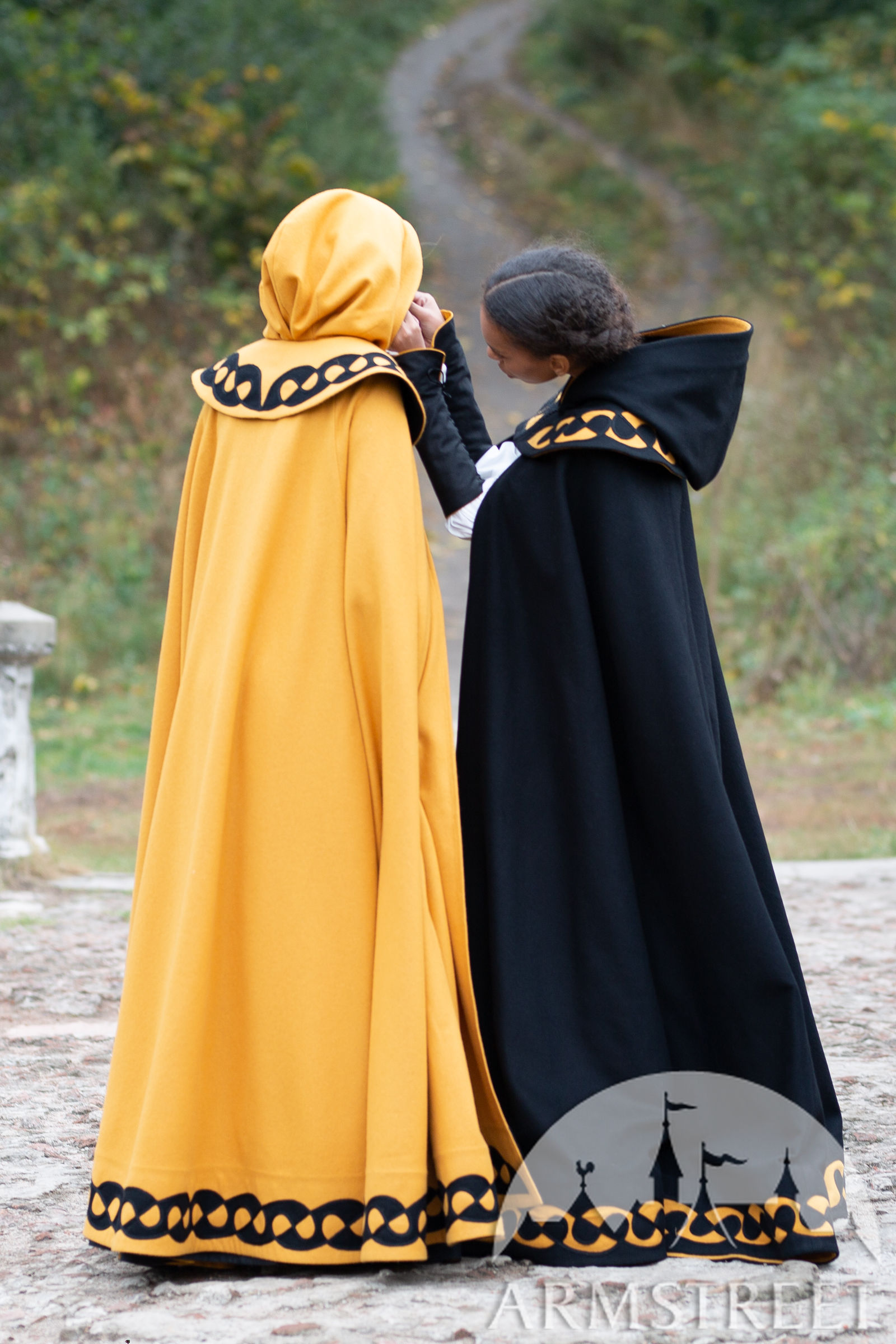 Full-round Woolen Medieval Hooded Cloak. Available in: black wool