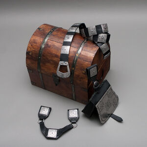 Medieval leather etching belt, bag, frog set