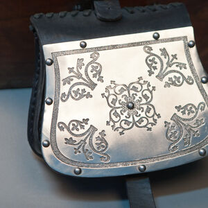 Medieval leather etching belt, bag, frog set