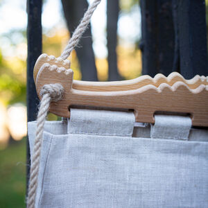 Big Haithabu bag with handmade embroidery and wooden chairback handles