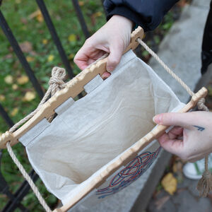 Big Haithabu bag with handmade embroidery and wooden chairback handles