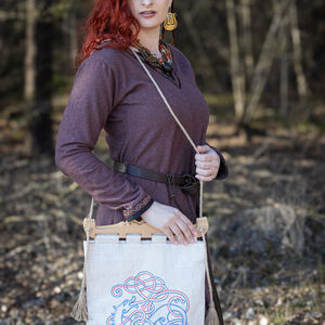 Medieval bag with handmade embroidery and wooden chairback handles