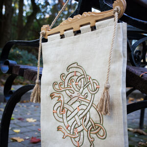 Big Haithabu bag with handmade embroidery and wooden chairback handles