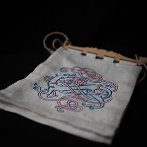 Big Haithabu bag with handmade embroidery and wooden chairback handles