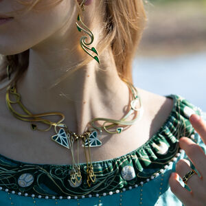 Brass and Enamel Earrings with Leaves “Water Flowers”