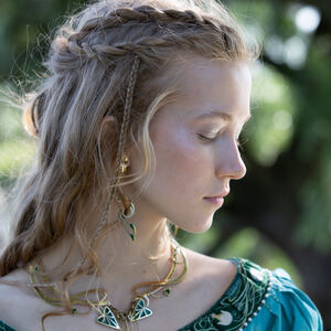 Brass and Enamel Earrings with Leaves “Water Flowers”