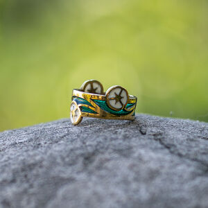 Brass and enamel elvish ring with flowers “Water Flowers”