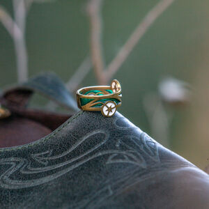 Brass and enamel elvish ring with flowers “Water Flowers”
