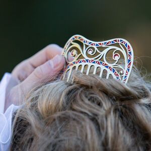 Brass and enamel hair comb “Renaissance Memories”
