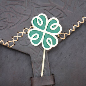 Celtic good luck clover fibula with enamel Leprechaun