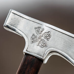 Celtic inspired decorative axe-cane with etching Leprechaun